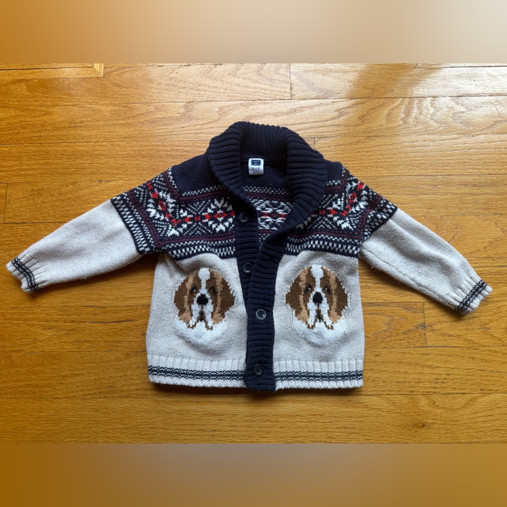 Janie and Jack Navy and Gray Cardigan with Dog Pattern